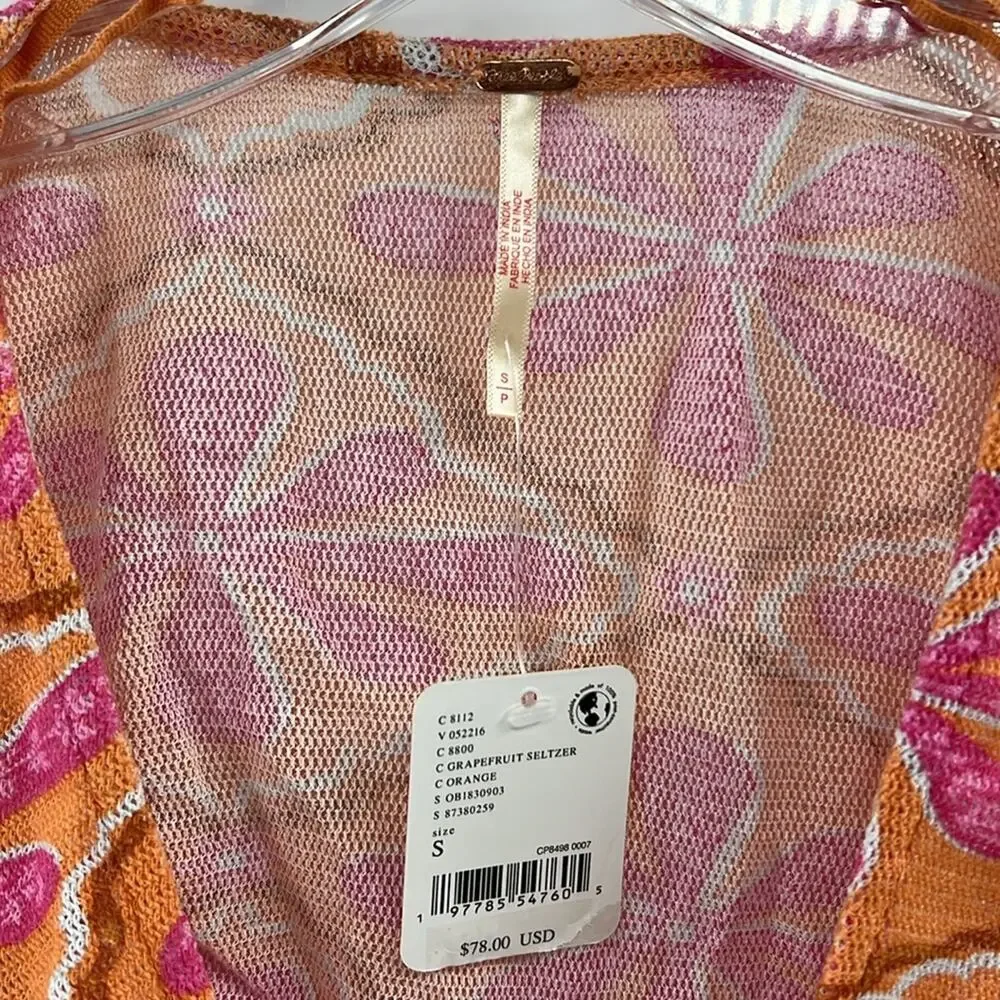 Free People Through the Meadow Ruched Mesh Top - Grapefruit Seltzer - S - NWT